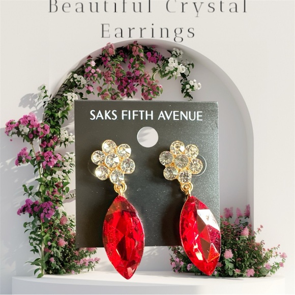 Saks Fifth Avenue Jewelry - Saks Fifth Avenue Gold and Red Crystal Drop Earrings